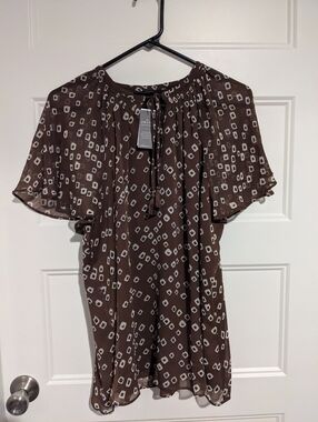 NWT Lane Bryant Brown Geometric Print Swing Blouse Size 14/16